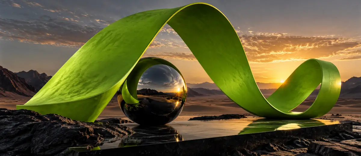 Green ribbon creating a clear visual path through an illustrative desert landscape